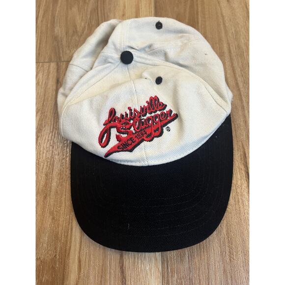 Vintage Louisville Slugger Hat Cap Strap Back White Black Baseball Mens 90s - Picture 1 of 4